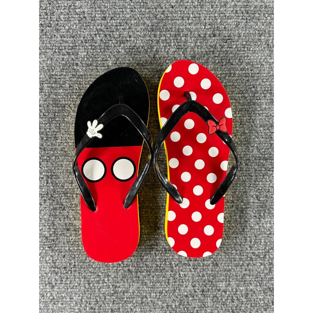 Disney Mickey and Minnie Mouse Mismatched Flip Flops Red Black Yellow Size 6